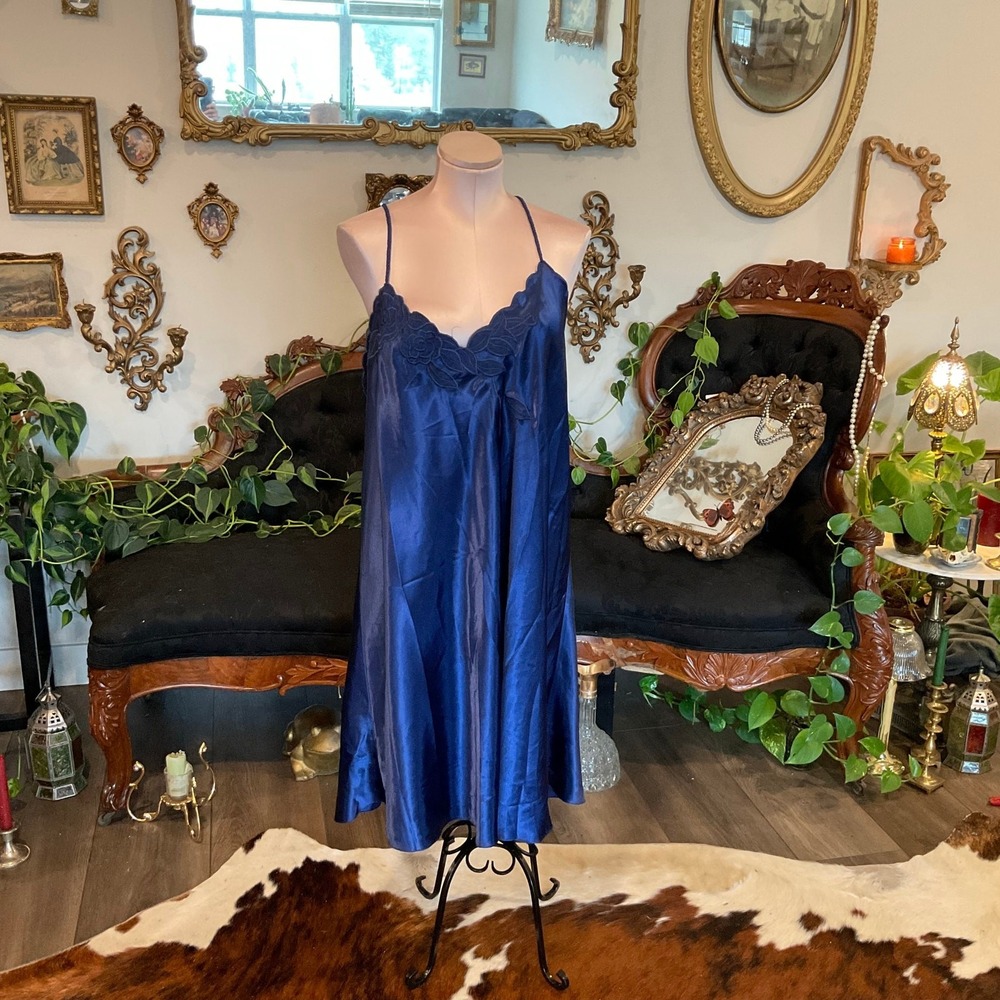 Vintage Lord & Taylor Satin Sleepwear Camisole Nightdress Dress Size 3X Blue